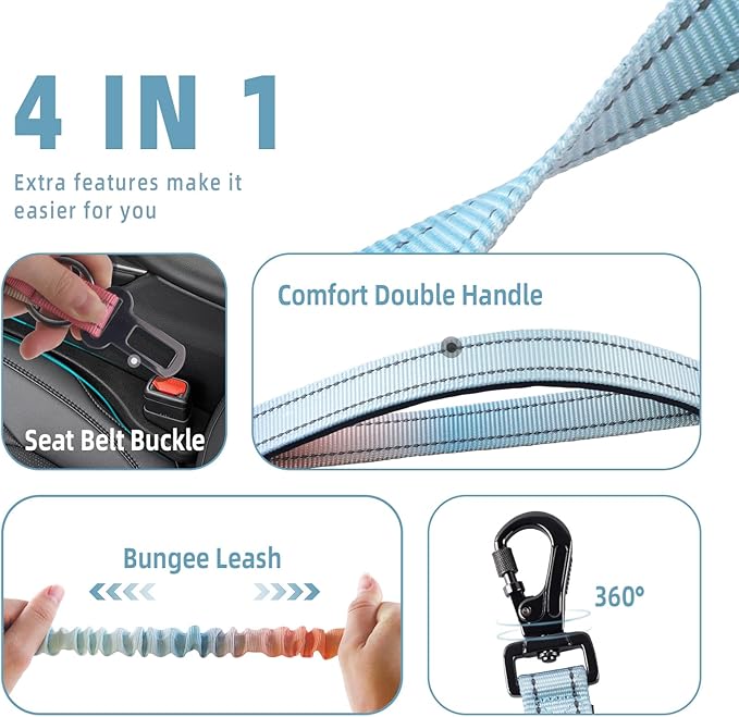 Roses&Poetry Hands Free Dog Leash for Medium Large Dogs Heavy Duty, No Pull Bungee Dog Running Waist Leash for Walking Training with Car Seatbelt 4-6FT