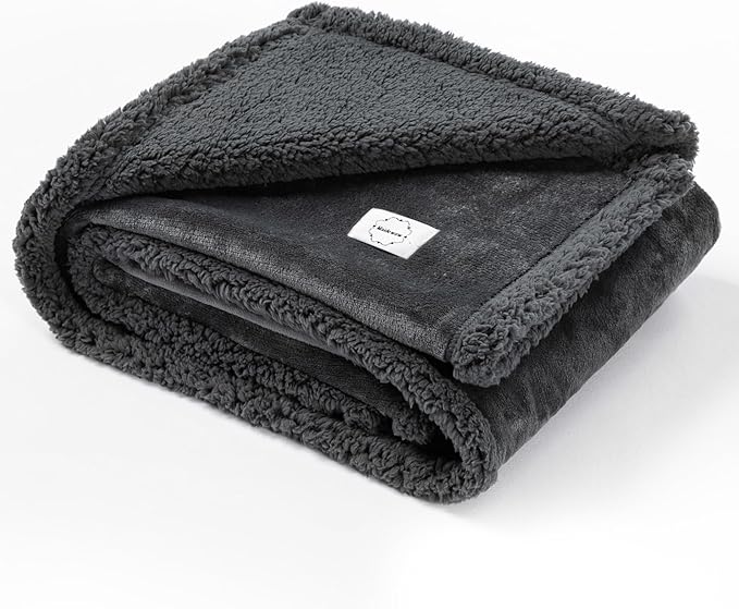 Gray Fluffy Dogs Blanket for Bed Cover,85x85in Super Big Waterproof Sherpa Fleece Blankets for Queen King Size Beds Leakproof Sofa Couch Cover for Warm Washable Mat- Gray, XXL-85x85in