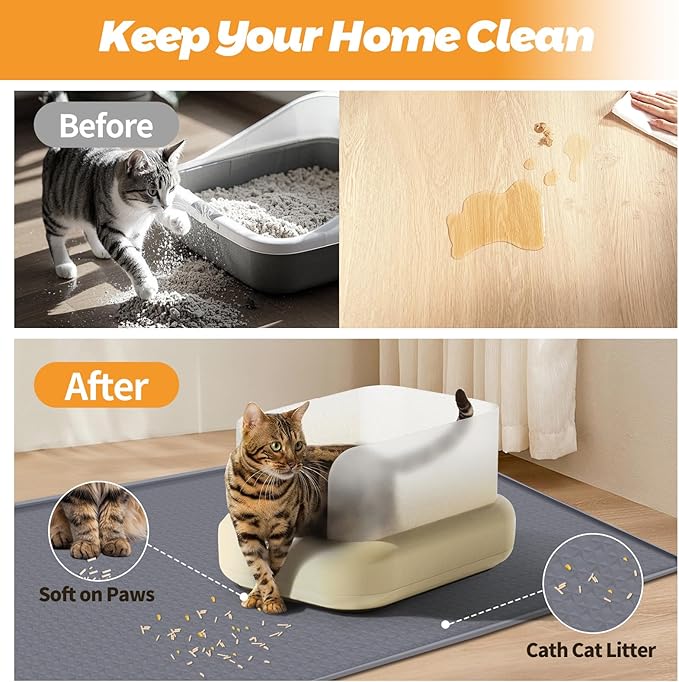 Cat Litter Mat, Extra Large 51" x 25.6" Silicone Mat Litter Trapping Mat for Scatter Control, Soft on Kitty Paws, Easy to Clean (Dark Grey)