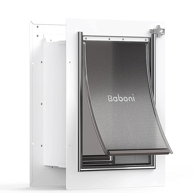 Baboni Pet Door for Wall, Steel Frame and Telescoping Tunnel, Aluminum Lock, Double Flap Dog Door and Cat Door, Strong and Durable (Pets Up to 40 Lb) -Medium