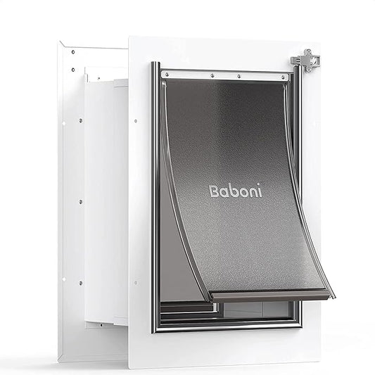 Baboni Pet Door for Wall, Steel Frame and Telescoping Tunnel, Aluminum Lock, Double Flap Dog Door and Cat Door, Strong and Durable (Pets Up to 40 Lb) -Medium