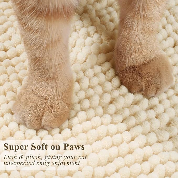 VIVAGLORY Cat Litter Mat Softgrip Litter Trapping Mat, Muddy Litterbox Rug for Indoor & Floor, Machine Washable Easy Clean Soft Microfiber for Cat, 31"× 20", Beige