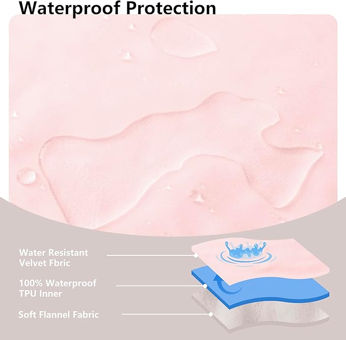 Waterproof Blanket for Bed King Size, Leak Proof Dog Couch Blankets Reversible, Pet Throw Sofa Furniture Protector Machine Washable-82 x108,Pink+Cream