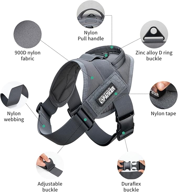 EXCELLENT ELITE SPANKER Tactical Dog Vest Training Military Patrol Service Dog Harness Easy Control Adjustable No-Pull Nylon Pet Harness with Handle for Small Medium Large Dogs(Grey-XL)