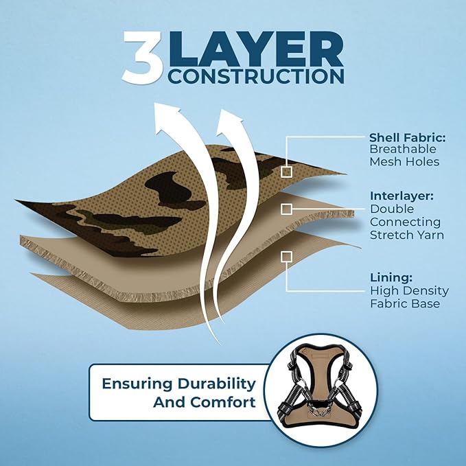 Best Pet Supplies Voyager Mesh Dog Breathable Harness Reflective Stitching, All Weather Adjustable for Walking Training, or Running - Heavy Duty & Durable, Harness Leash Set (Army Base), M