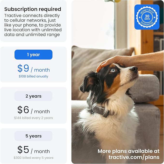 Tractive Smart Dog GPS Tracker | Live Pet Tracker with Virtual Fence | Vital Signs Monitoring of Heart & Respiratory Rate | Bark Monitoring | Dog Collar Attachment (Brown)