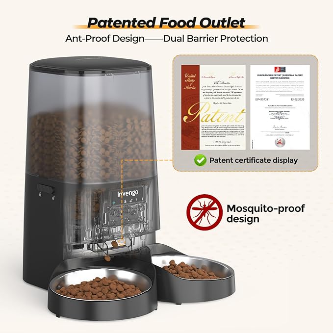 Automatic Cat Feeder with App Control, 5L Food Dispenser for 2 Cats, 2.4/5G WiFi, Dual Power, Programmable Portions, Anti-Jam & Fresh-Lock, Stainless Steel Bowls, Easy to Clean