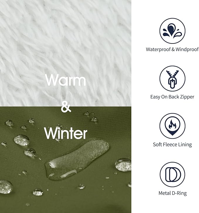 IECOii Dog Winter Coat Waterproof - Green, Medium - Dog Coat with Harness Built in for Medium Dogs, Thermal Warm Fleece Lined with Zip Up Cold Weather Jacket, Reflective Snowsuit for Outdoor Hiking