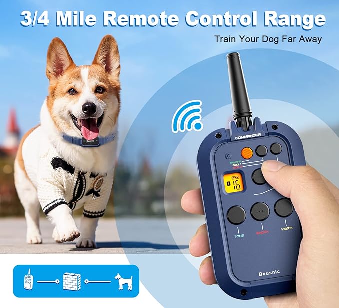 Bousnic Dog Shock Collar with Remote - ¾ Mile Electronic Training Collar for (15-140lbs) Medium Large Dogs, Waterproof Rechargeable Dog E Collar with 3 Modes, Beep, Vibration, Safe Shock(1-16 Levels)