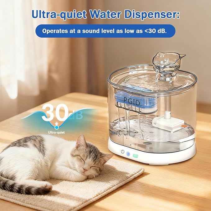 Cordless Cat Water Fountain for Drinking, 5000mah Battery Operated Pet Dog Water Fountain, 74oz/2.2L Automatic Cat Water Dispenser for Cats Dog Indoor Outdoor