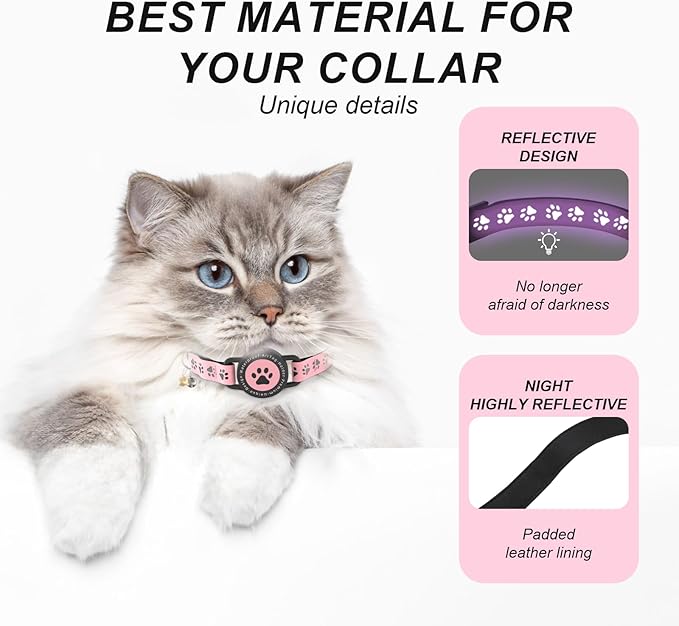 GPS Tracker for Cats, Waterproof GPS Cat Trackers Cats Collar with Bells, No Subscription, GPS Cat Collar, Adapt with Apple Find My (iOS Only) Finder Tag for items Pets Christmas Gift (PINK)
