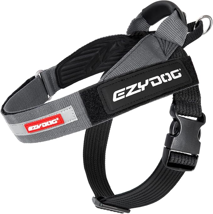 EzyDog Express Dog Harness - Adjustable Dog Harness for Large, Medium, and Small Dogs with Padded Ergonomic Anti-Chafing Design, Grip Handle, & Easy Side Buckle (Gray, XL)