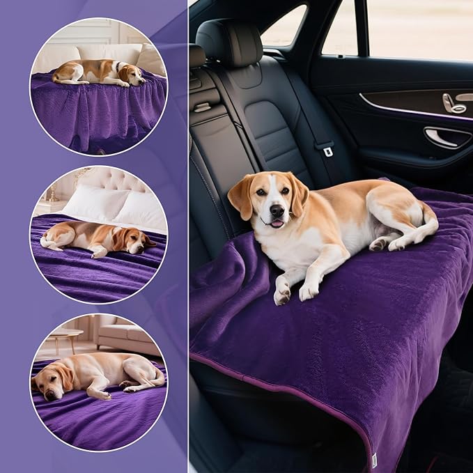 Waterproof Dog Blanket for Couch,Pee Proof Pet Blanket with 3-Layer Protection,Reversible Sherpa & Flannel Furniture Protector for Sofa Bed Car,Gifts for Cat Dog Lovers Christmas,50"x60",Purple