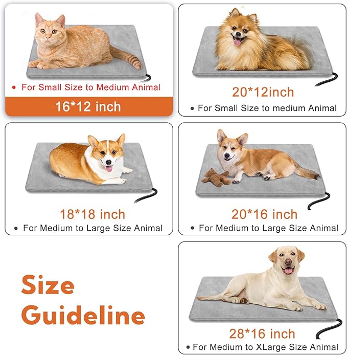 Heating Pad for Cats and Dogs Outdoor,Indoor Warming Cat Heating Pad, Waterproof，Chew Resistant Cord (Grey, 16 X 12)