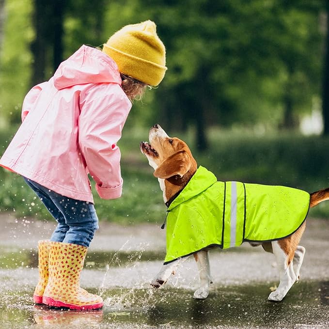 Dog Raincoat - Reflective Hooded Dog Rain Jacket with Harness Hole, Lightweight Doggy Rain Coats for Small Dogs, Adjustable Pet Slicker Poncho (Small, Green)