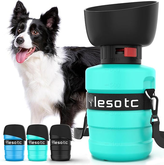 lesotc Dog Water Bottle, Portable Water Dispenser with Bowl, Leak Proof Pet Travel Squeeze Bottle, Puppy Essentials Dog Stuff Accessories for Outdoor Walking, Hiking, Camping