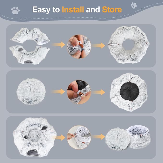 Cat Tunnel Bed for Indoor Cats, L Christmas Tree Skirts Washable Warm Soft Indoor Cat Donut Tunnel, Multifunctional Cat Interactive Playground Toys for Felines Pet Christmas Tree Decoration