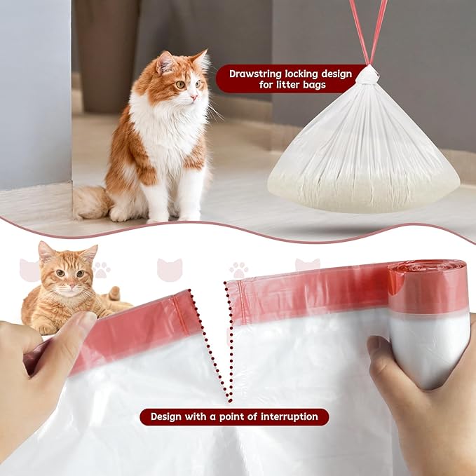 80 Count Self-Cleaning Litter Box Liners for MeoWant MW-SC01/MW-SC02, Extra-Thick Drawstring Trash Bags 17.7x19.68 in, Odor-Proof Cat Waste Disposal