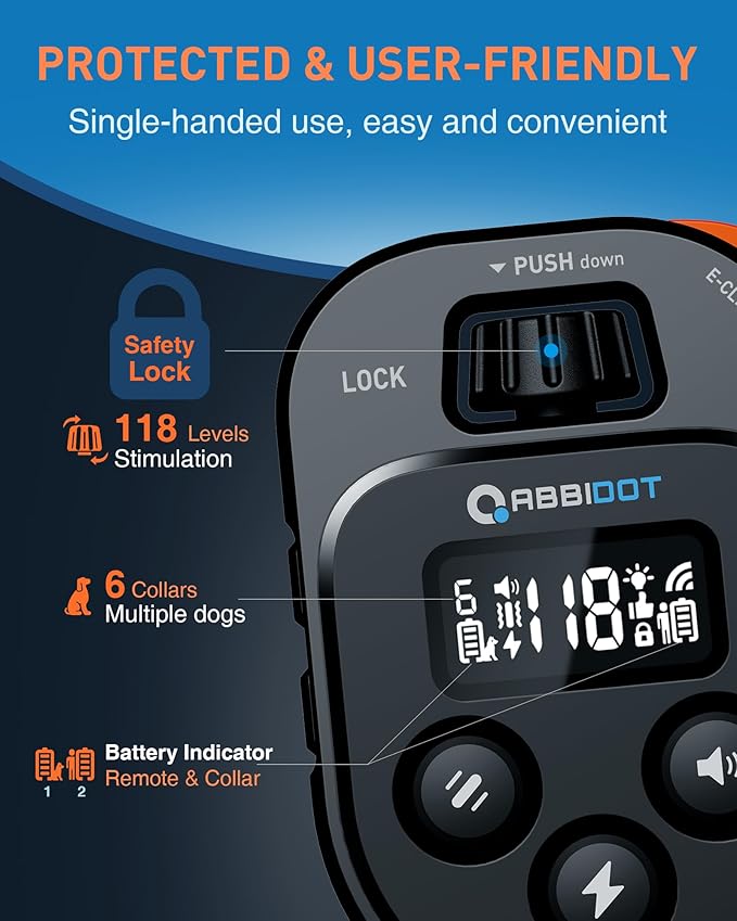ABBIDOT Dog Shock Collar, 4500FT Dog Training Collar with Remote，IPX7 Waterproof Rating，6 Training Modes (Beep, Vibration, Safe Shock), Enhanced Night Light, Rechargeable E-Collar for Dogs 10-130 lbs