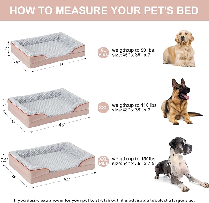 Orthopedic Dog Bed for Extra Large Dogs, Egg Crate Foam Bed for Extra Large Dogs, Equipped with Removable Waterproof Pillow Cover and Anti-Slip Bottom, Pet Bed