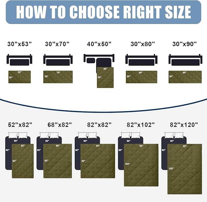 Smiry Waterproof Dog Bed Cover Pet Blanket, Soft Washable Dog Blanket for Furniture Bed Couch Sofa Reversible, Checkered (30"x90", Green/Navy)