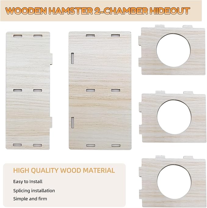 Hamiledyi Wooden Hamsters 2-Chamber Hideout-Tunnel Multi Chamber Exploring Toy Hamster Hiding Maze Tunnel Toy Platform Stuff Cage Accessories for Gerbil Rat Mice