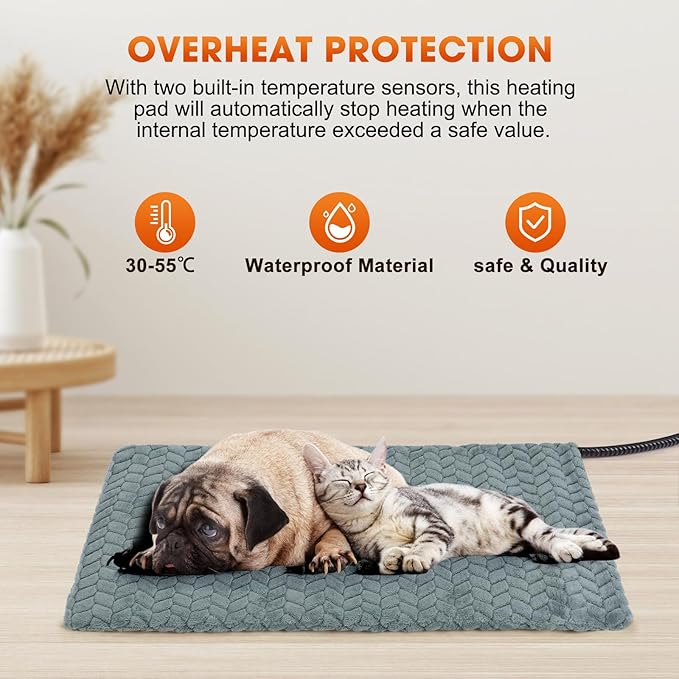 GASUR Heated Cat Bed, Waterproof Cat Heating Pad with Timer Temperature Adjustable, Indoor Heated Electric Pet Bed for Cats Dogs, Auto Power-Off, Anti-bite Pet Heated Pad, 18''x16'', Small