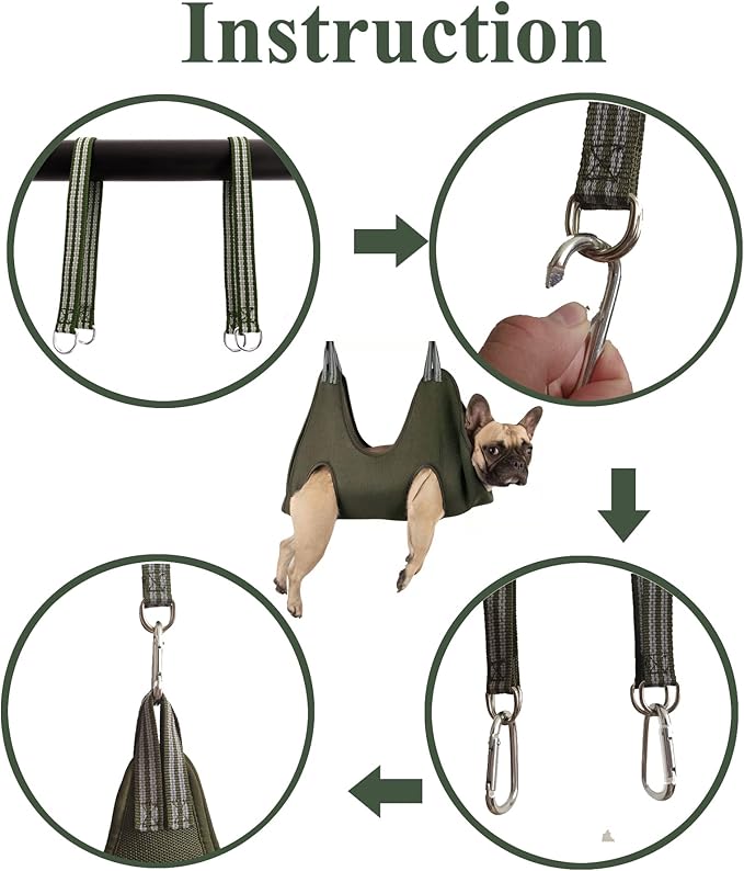10 in 1 Dog Pet Grooming Hammock Harness with Nail Clippers/Trimmer, Nail File,Dog Nail Hammock, Dog Grooming Sling for Nail Trimming/Clipping (M/Under 45lb, Khaki Green)