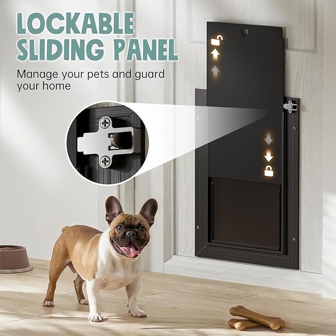 Dog Door For Door All Aluminum 3 Flaps, Medium Doggy Doggie Door, Cat Door Black, Heavy Duty Pet Door for Dogs Cats, With Insulation Flap, Telescoping Tunnel, Sliding Closing Panel, for Pet Up to 45lb