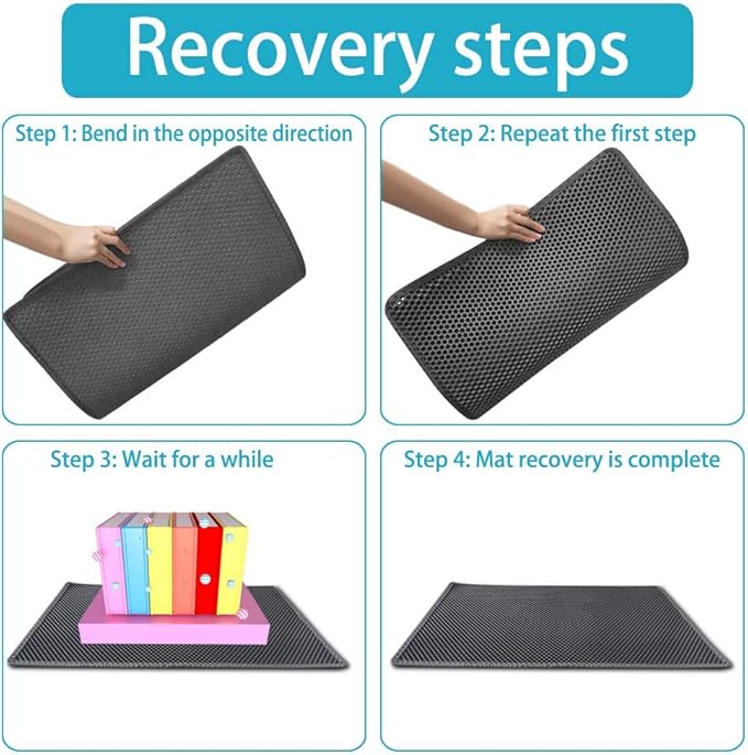 Large Cat Litter Box Mat: Easy Clean Kitty Litter Trapping Mat for Floor, Honeycomb Design Cat Box Pad (24 * 30in, grey, 2p)