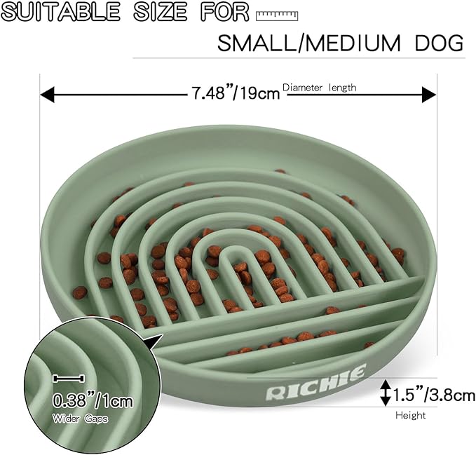 Slow Feeder Dog Bowls with Suction Cups, Silicone Puzzle Bowl for Slow Eating, Pets Slow Feeder Non-Slip Design Dishwasher Microwave Safe for Small Medium Dogs, Green