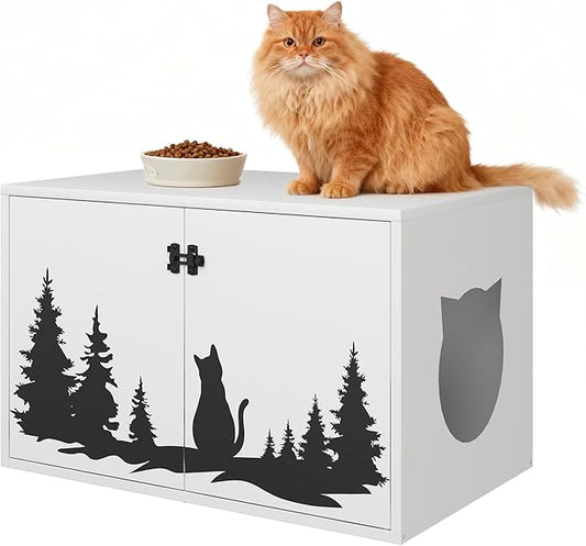 Cat Litter Box Enclosure Furniture Large Hidden Litter Box Cabinet with Removable Divider Decorative Litter Box Cat Washroom Fit Most of Litter Box