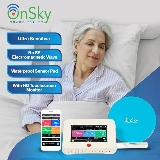 SkyPad FDA-Cleared Contact-Free Heart & Breathing & Sleep Apnea & Seizure Monitor, Adult & Children Home Health Care - Senior & Nursing Home - Remotely Monitor Wellness via app - Emergency Alert Call