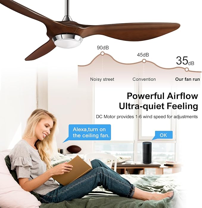 reiga 52 Inch ETL Listed High CFM Quiet DC Motor Smart Ceiling Fans with Lights Remote Control, Indoor 3 Blade Modern Ceiling Fan for Living Room Bedroom Farmhouse