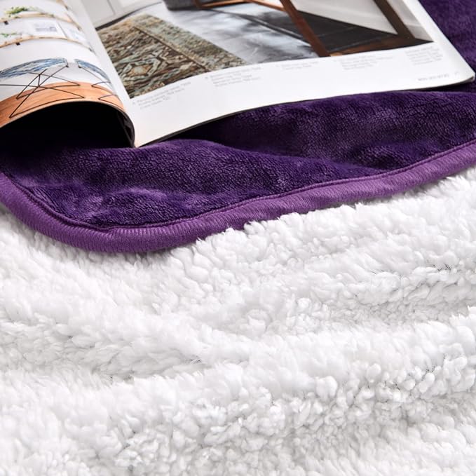 Waterproof Blanket for Bed Couch Sofa, Soft Liquid Pee Proof Pet Blanket for Dog Puppy Cat, Reversible Sherpa Fleece Furniture Protector (Dark Purple, 60x80 inches)