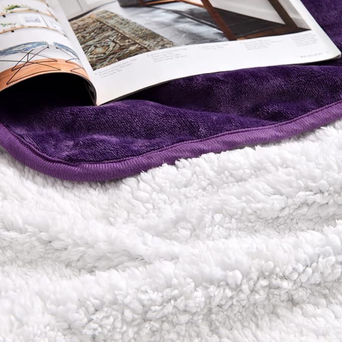 Waterproof Blanket for Bed Couch Sofa, Soft Liquid Pee Proof Pet Blanket for Dog Puppy Cat, Reversible Sherpa Fleece Furniture Protector (Dark Purple, 50x60 inches)