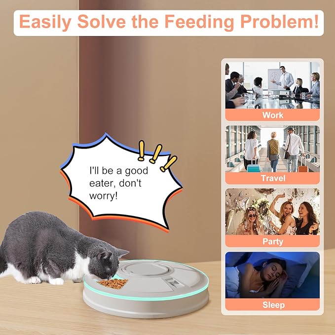 Automatic Cat Feeder for Dry Food,Supplement & Treats， 6 Compartment Timed Cat Food Dispenser for Cats and Small Dogs，No Ice Needed Automatic Dog Feeder (Green)