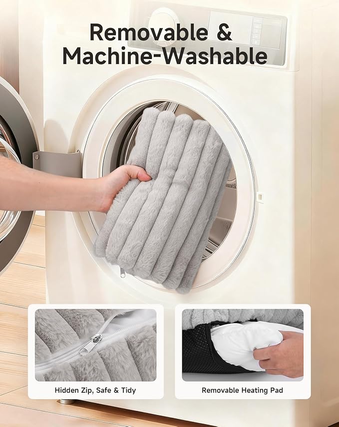 Heated Cat Bed Indoor, Pet Bed with 6 Temperature & 5 Timer Settings, Fluffy Cat Couch with Removable Machine-Washable Cover for Dogs Kitten Puppy in Winter, UL & FCC Certified, Small, Grey