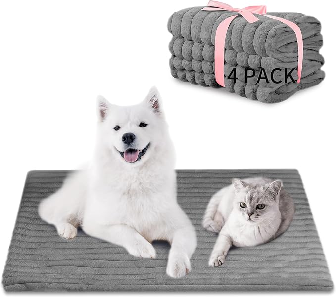 NWK Pack of 4 Fluffy Self Warming Cat Mat, Cat Blanket, Thermal Dog Mat, Washable, Non-Slip Bottom for Sofa & Crate & Kennel & Car Seat (Misty Gray, X-Large (43.5'' X 27.5'' X 0.7''))