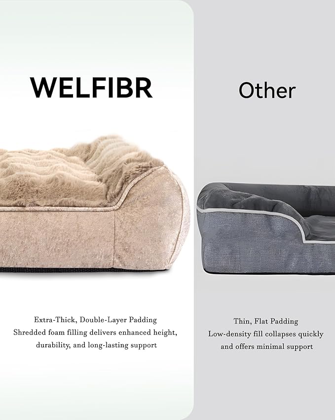 Orthopedic Dogs Bed Medium Size Dog, Comfort Pet Couch with Sides, Non-Slip Bottom, Supportive Foam Medium Dog Beds with Washable Removable Cover, Brown, 35"