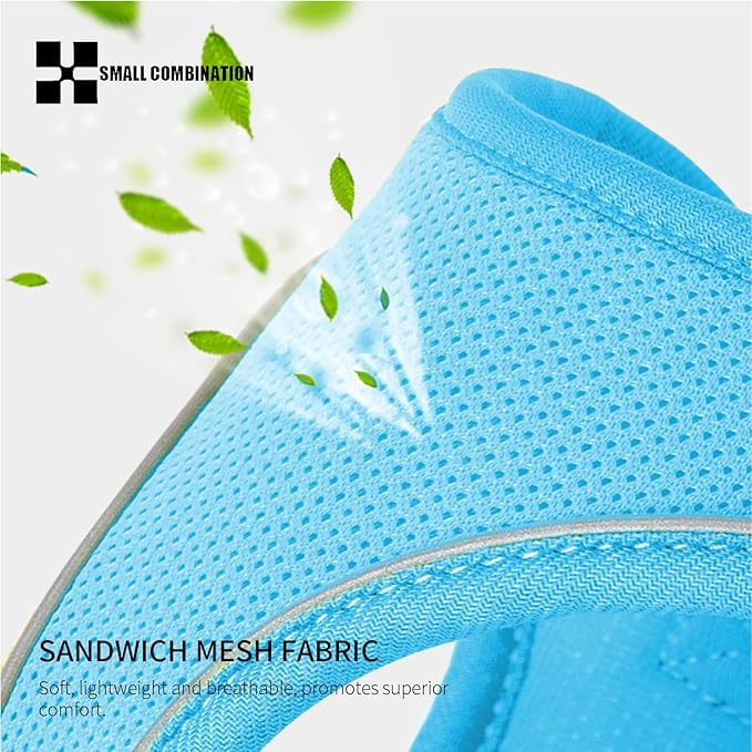 Adjustable Dog Harness with Leash, Reflective Mesh, No-Pull Design，Matching Lead Rope (SkyBlue, L)