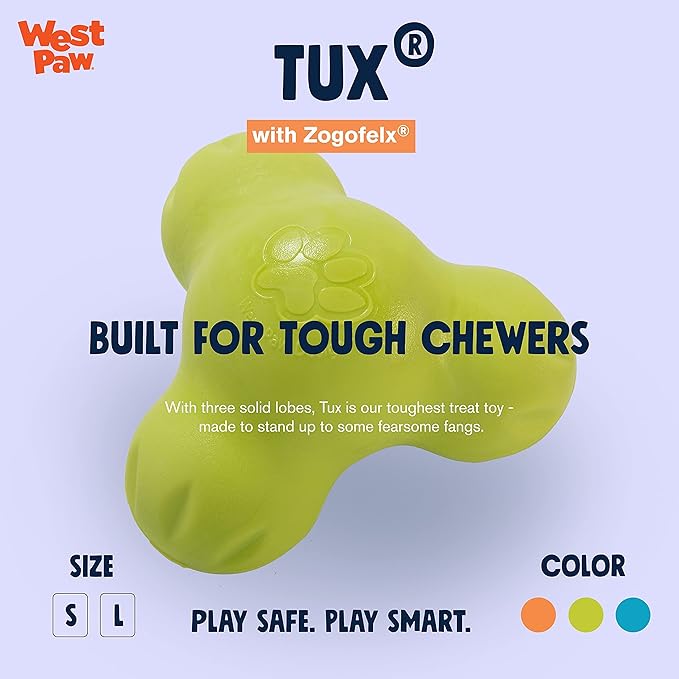 WEST PAW Zogoflex Tux Treat Dispensing Dog Chew Toy – Interactive Chewing Toy for Dogs – Dog Games for Aggressive Chewers, Fetch, Catch – Holds Kibble, Treats, Large 5", Granny Smith