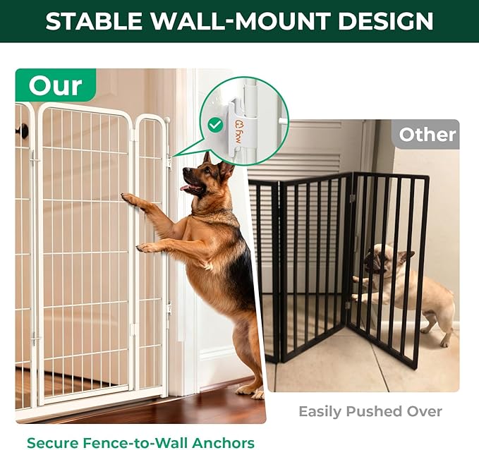 FXW Dog Gate Extra Wide Designed for Indoor Use, Adjustable Width Up to 83-inch Wide (45" H 3 Wire Panels for Large Dogs), White