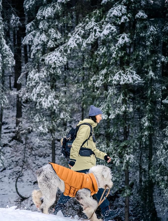SPACE LION Dog Puffer Jacket, Down Winter Coat, Durable Outdoor Coat for Cold and Windy Conditions, Lightweight & Adjustable Fit Coats for Small & Medium Dogs, (Orange, Size 12 Gift Box)