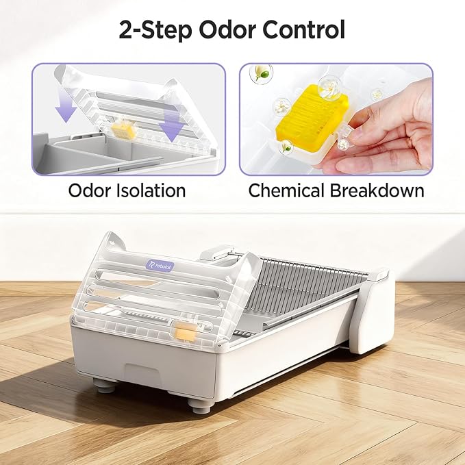 Robotail Fully-Open Automatic Self Cleaning Litter Box, Extra Large Space Electric Cat Litter Box with APP Control Health Monitor, Smart Litter Tray for Multiple Cats, with 20 Liners