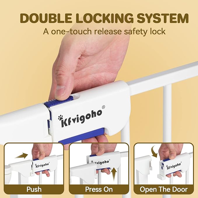 Dog Gate 27.5"-199" Extra-Wide Playpen, Freestanding Pet Gate, Puppy Fence with Auto-Close Door, Double Locking System for Fireplace, Foldable, Foldable (White, 8 Panels)