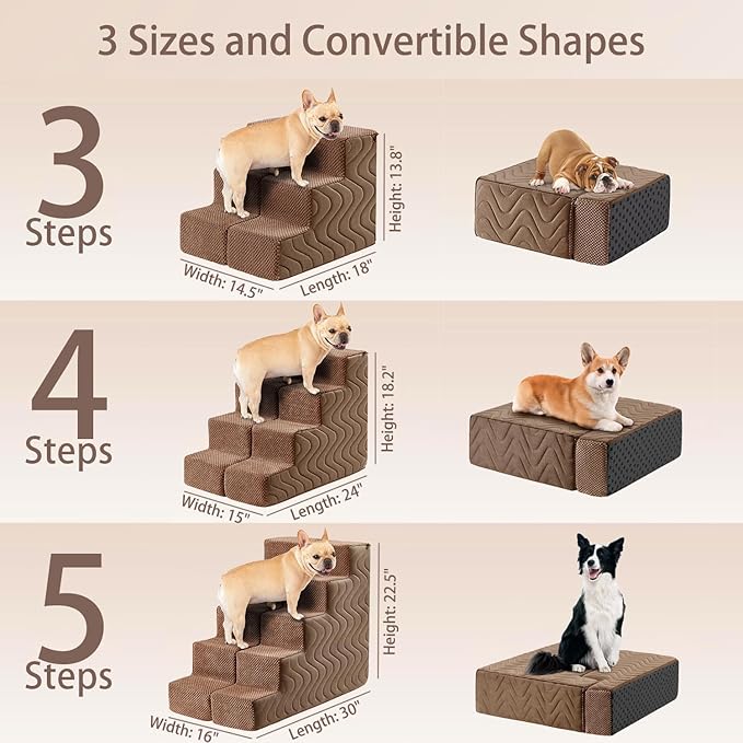 Dog Stairs for Bed, Dog Steps for High Bed, Pet Steps for Small Dogs and Cats, Non-Slip Balanced Pet Ramp Indoor (Brown, 18.2" H x 15" W x 24" L, 4)