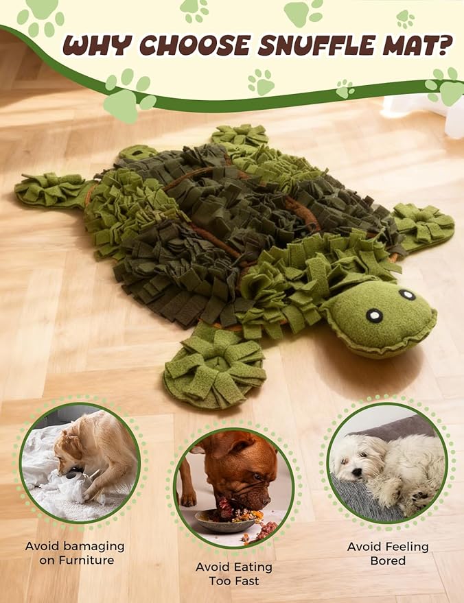 Snuffle Mat for Dogs, Turtle Design 28.8''×22.8 ''Inch Large Snuffle Mat for Dogs, Slow Feeder Dog Food Mat, Mental Stimulation Enrichment Puzzle Feeder Dog Toy for Anxiety Relief（Brown）