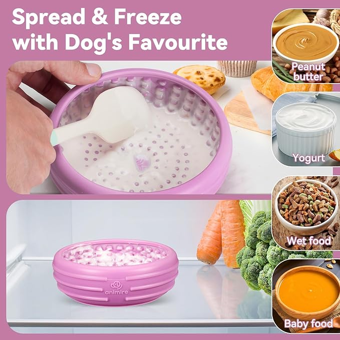 Dog Lick Bowl, Animire Freeze Lick Mat for Dogs, Non-Slip Slow Feeder Licking Bowl Enrichment Treat for Distraction Anxiety Relief, Food Grade Silicone, Dishwasher Safe(Pastel Purple,S)