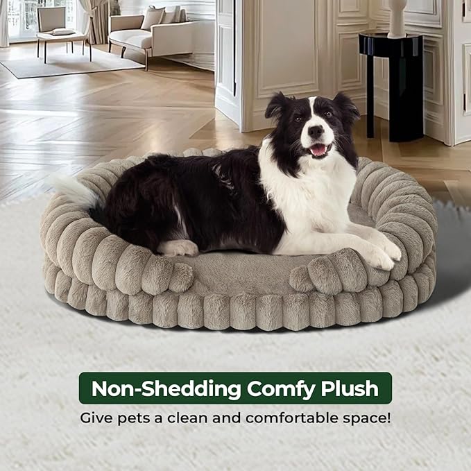 BALANCE Calming Dog Bed for Large Sized Dogs, 36 Inches Oval Washable Pet Bed with Sides, Orthopedic Pet Couch Sofa with Non-Slip Bottom, Oatmeal